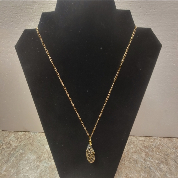 Gold Wire and Black Lotus Bud Tourmaline Stone Necklace - Picture 7 of 8